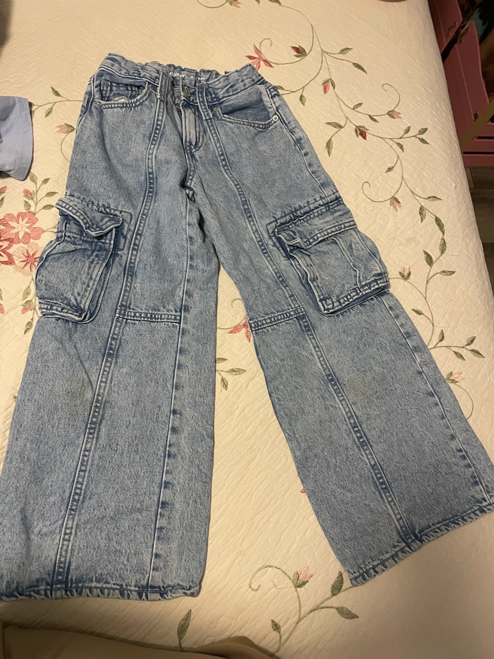 Old Navy Girls Size 8 High Rise Wide Leg Baggy Jeans Light Wash Built-In Tough⁠